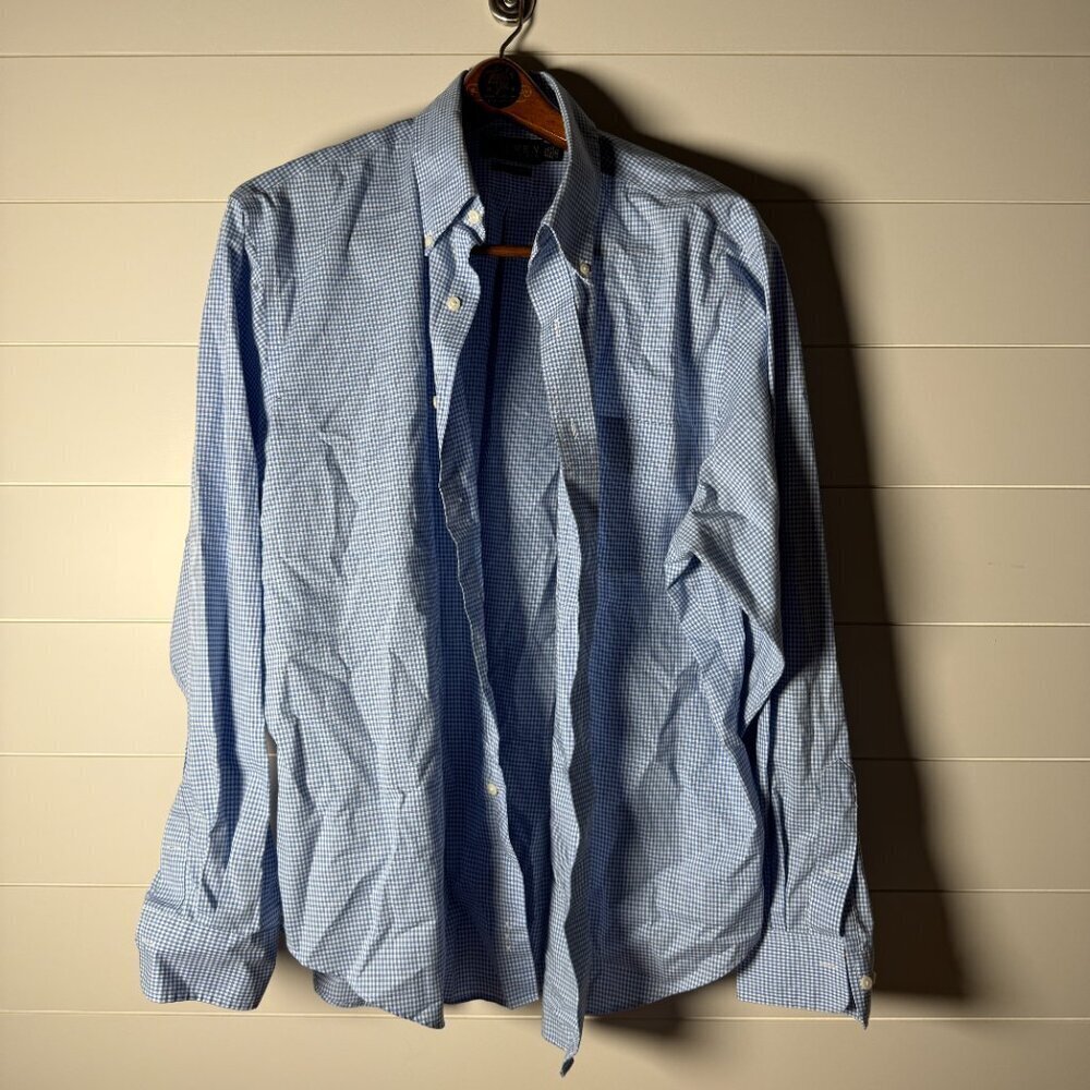 Lauren Ralph Lauren Blue & White Gingham Men's Button Down Shirt 17.5/36-37